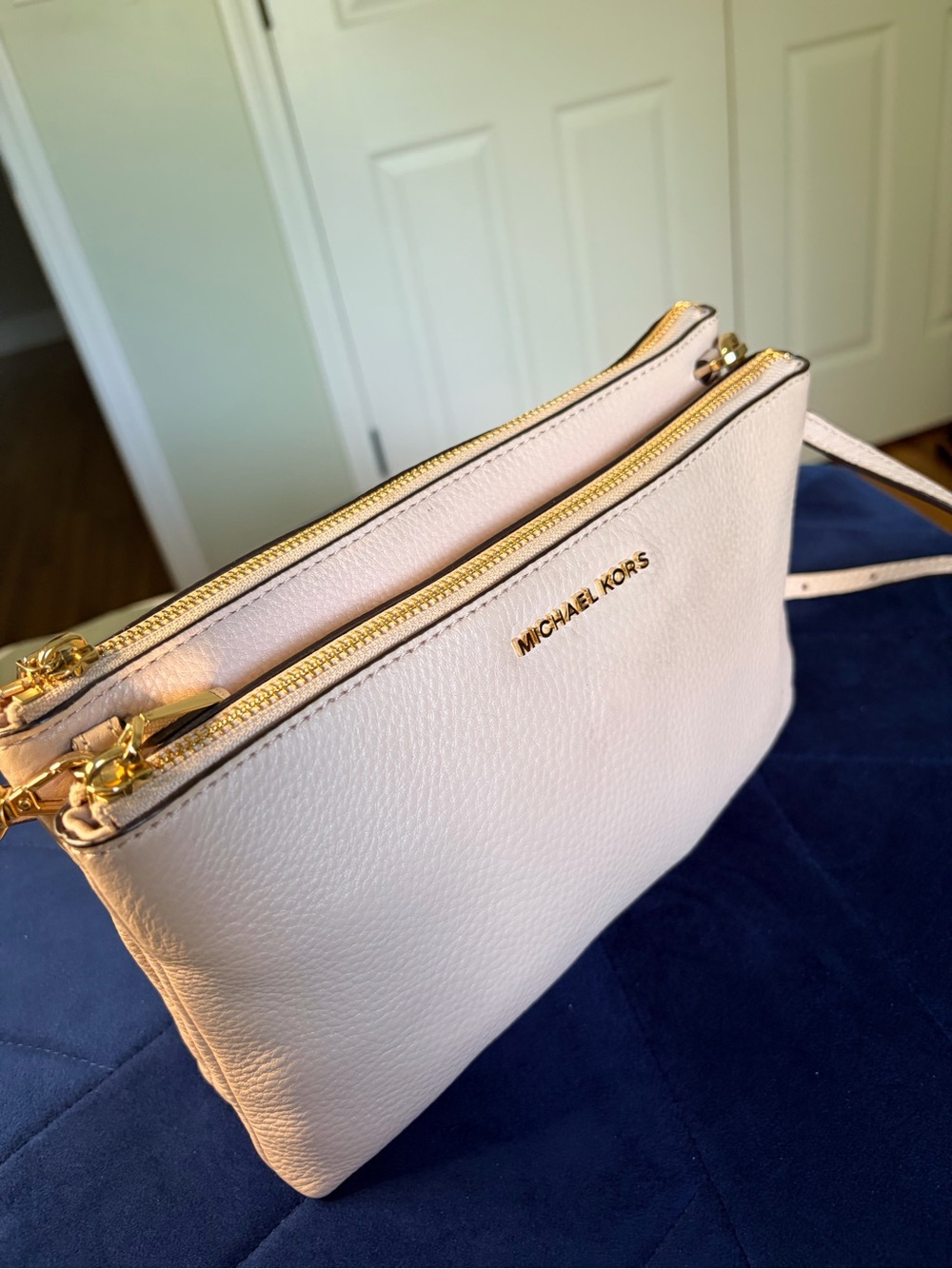 Michael Kors Women's Double-Zip Crossbody Bag in Light Pink with Gold Hardware